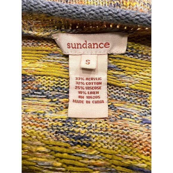 Sundance long cozy open front cardigan striped yellow blue linen blend small - Picture 4 of 4